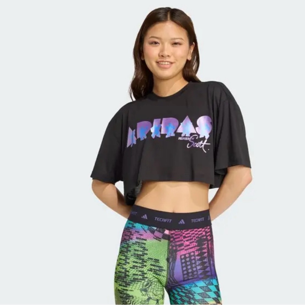 adidas Black Crop Top with Multicolor Logo